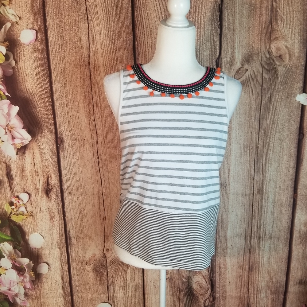 THML stripes and pompoms sleeveless top size S